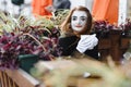 Portrait of a mime comedian. mime girl on the street