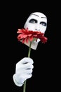 Portrait of the mime with a red flower