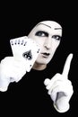 Portrait of the mime with Royal Flush Royalty Free Stock Photo