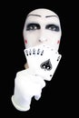 Portrait of the mime with Royal Flush Royalty Free Stock Photo