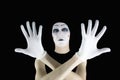 Portrait of the mime in white gloves Royalty Free Stock Photo