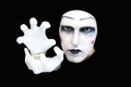 Portrait of the mime in white gloves Royalty Free Stock Photo