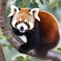 A portrait of a mischievous red panda perched playfully on a branch1