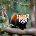 A portrait of a mischievous red panda perched on a tree branch2