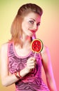 Portrait of mischievous redhead girl with big Royalty Free Stock Photo