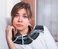 Portrait of miserable woman at home Royalty Free Stock Photo