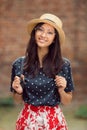 Portrait of a mixed race college student girl at campus outdoors Royalty Free Stock Photo