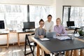 Portrait of mixed race employees and female business team leader Royalty Free Stock Photo