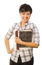 Portrait of Mixed Race Female Student Holding Books Isolated Royalty Free Stock Photo