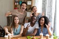 Portrait of mixed race happy overjoyed friends group. Royalty Free Stock Photo