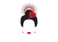 Portrait of modern Mexican or Spanish woman whit Craft accessories, Flamenco comb, peinetas, transparent background