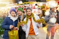 Portrait of mom with daughter and son at christmas street fair Royalty Free Stock Photo