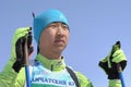 Portrait of Mongolian sportsman biathlete Batkhuyag Taivanbaatar during Regional Junior biathlon competitions East of Cup