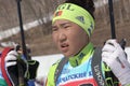 Portrait of Mongolian sportswoman biathlete Doljinsuren Munkhbat during Regional Junior biathlon competitions East of Cup