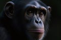 Portrait of a monkey with bright eyes looking at the camera. Close-up portrait of a chimpanzee