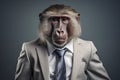 Portrait of a monkey in a business suit on a gray background. Anthropomorphic animals concept Royalty Free Stock Photo
