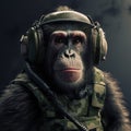 Portrait of a monkey dressed in a tactical military outfit on a clean background. Wildlife Animals. Illustration, Generative AI