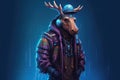 portrait of moose in cyberpunk clothes