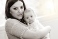 Portrait of mother and baby, black and white Royalty Free Stock Photo