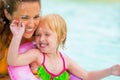 Portrait of mother and baby girl swimming in pool Royalty Free Stock Photo