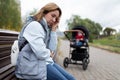 portrait of mother and child during a walk with signs of depression