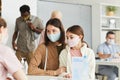 Family Registering at Vaccination Center Royalty Free Stock Photo