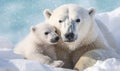 Portrait of mother polar bear with her cute cub