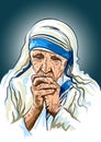 Portrait of Mother Theresa praying with folded hands