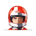 Portrait of motor racer wearing helmet vector illustration. Motorcycle rider