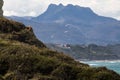 Portrait of mountain trois couronnes rising above atlantic ocean, basque country, france