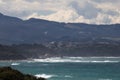 Portrait of mountain trois couronnes rising above atlantic ocean, basque country, france