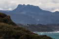 Portrait of mountain trois couronnes rising above atlantic ocean, basque country, france