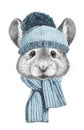 Portrait of Mouse with hat and scarf.