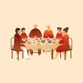 Portrait Of Multi Generation Chinese Family Eating Meal Together On Pastel Peach Royalty Free Stock Photo