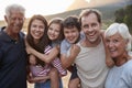 Portrait Of Multi Generation Family On Countryside Walk By Lake Royalty Free Stock Photo