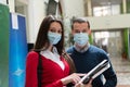 Portrait of multiethnic students group at university wearing protective face mask