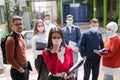 Portrait of multiethnic students group at university wearing protective face mask