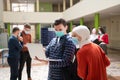 Portrait of multiethnic students group at university wearing protective face mask