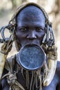 Portrait of a Mursi woman in Ethiopia Royalty Free Stock Photo