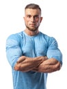 Portrait of a muscular male model on white background