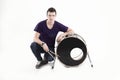 Portrait of a musician performer on percussion instruments.