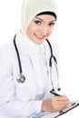 Smiling asian medical doctor in scarf