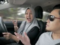 Muslim Car Female Driver Argue with Husband in Car