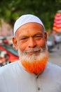 Portrait of muslim man standing at Johari Bazaar street in Jaipur, Rajasthan, India