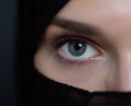 Portrait of muslim woman wearing niqab and traditional arabic clothes or abaya