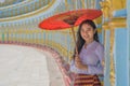 Myanmar woman at Umin Thonze Pagoda Sagaing hill Mandalay Myanmar Royalty Free Stock Photo