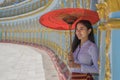 Myanmar woman at Umin Thonze Pagoda Sagaing hill Mandalay Myanmar Royalty Free Stock Photo