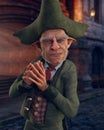 Portrait of mythical Irish fantasy Leprechaun standing in an old city street. 3D rendering