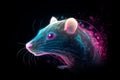 Portrait of neon rat with pink eyes on black background. Mouse head silhouette. Rodent animal. Generative AI Royalty Free Stock Photo