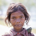 Portrait nepali child on the street in Himalayan village, Nepal